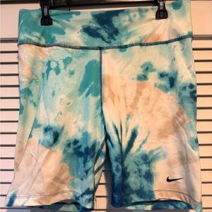 Nike Women's Aqua and White Tie-Dye Bike Shorts